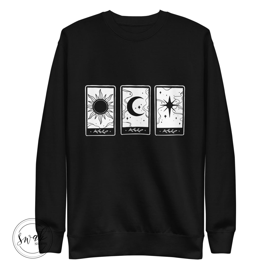 Sun Moon & Stars Triple Tarot White Logo Unisex Fashion Sweatshirt Black / S