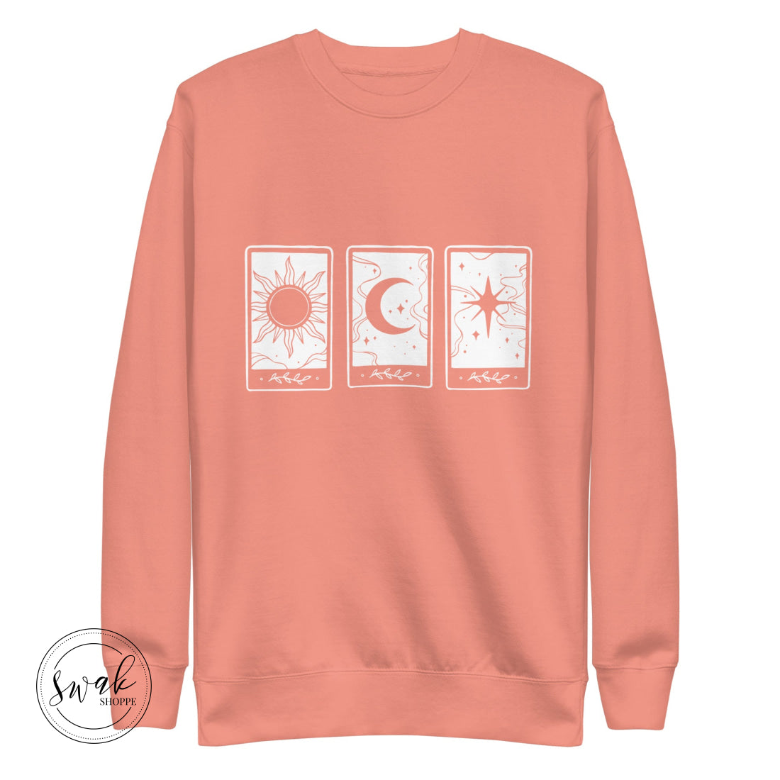 Sun Moon & Stars Triple Tarot White Logo Unisex Fashion Sweatshirt Dusty Rose / S
