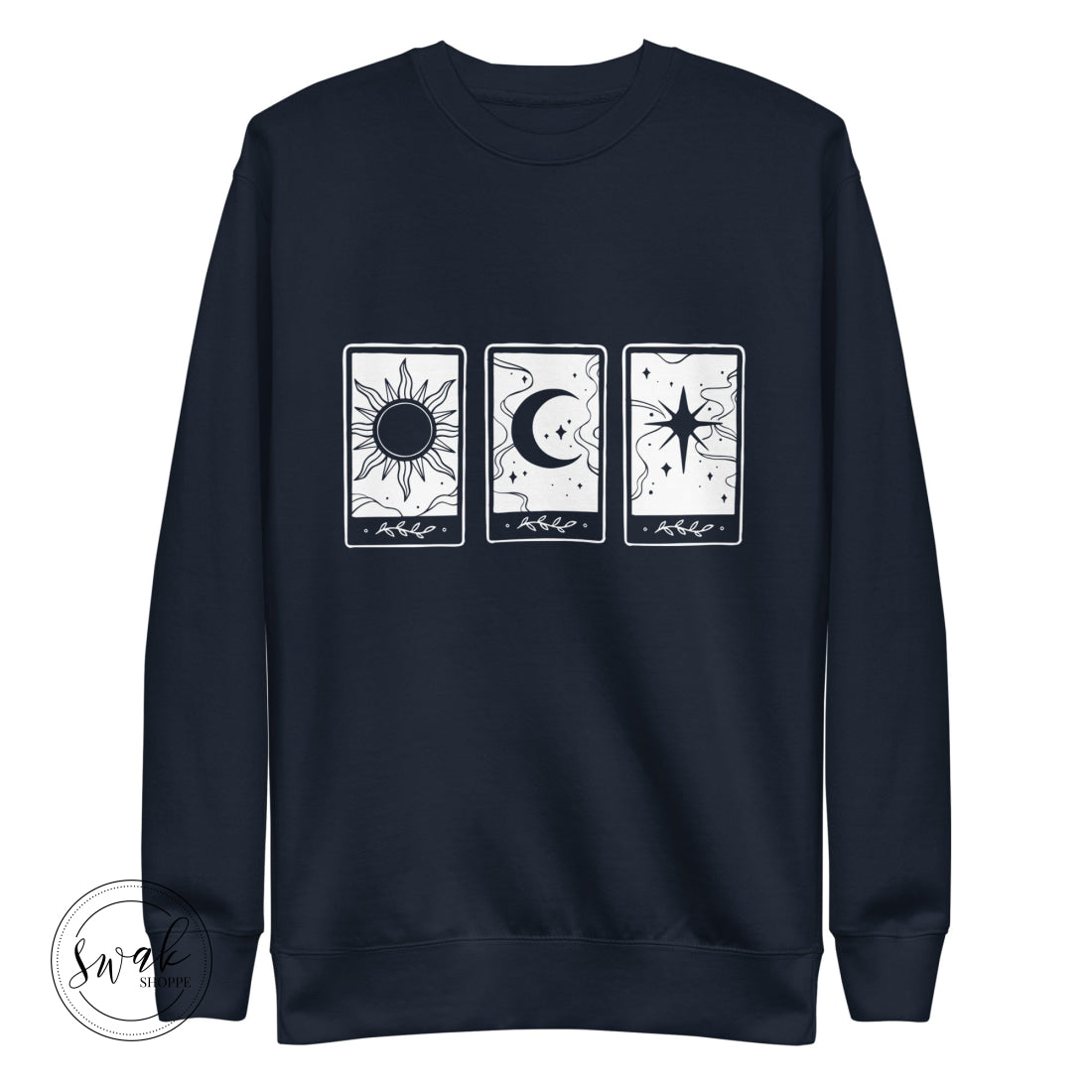 Sun Moon & Stars Triple Tarot White Logo Unisex Fashion Sweatshirt Navy Blazer / S