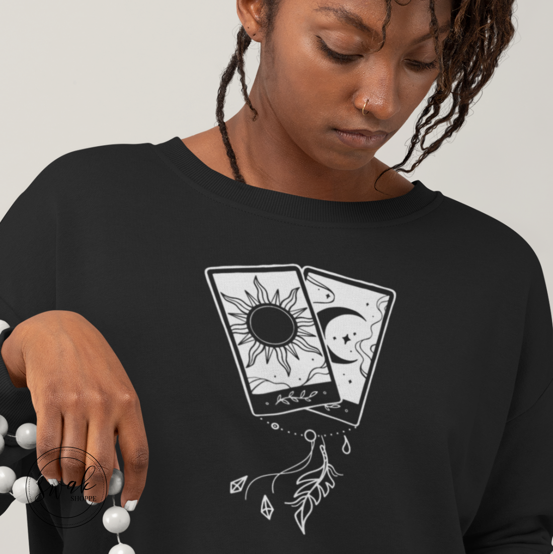 Sun & Moon Tarot Feather Charm White Logo Unisex Fashion Sweatshirt