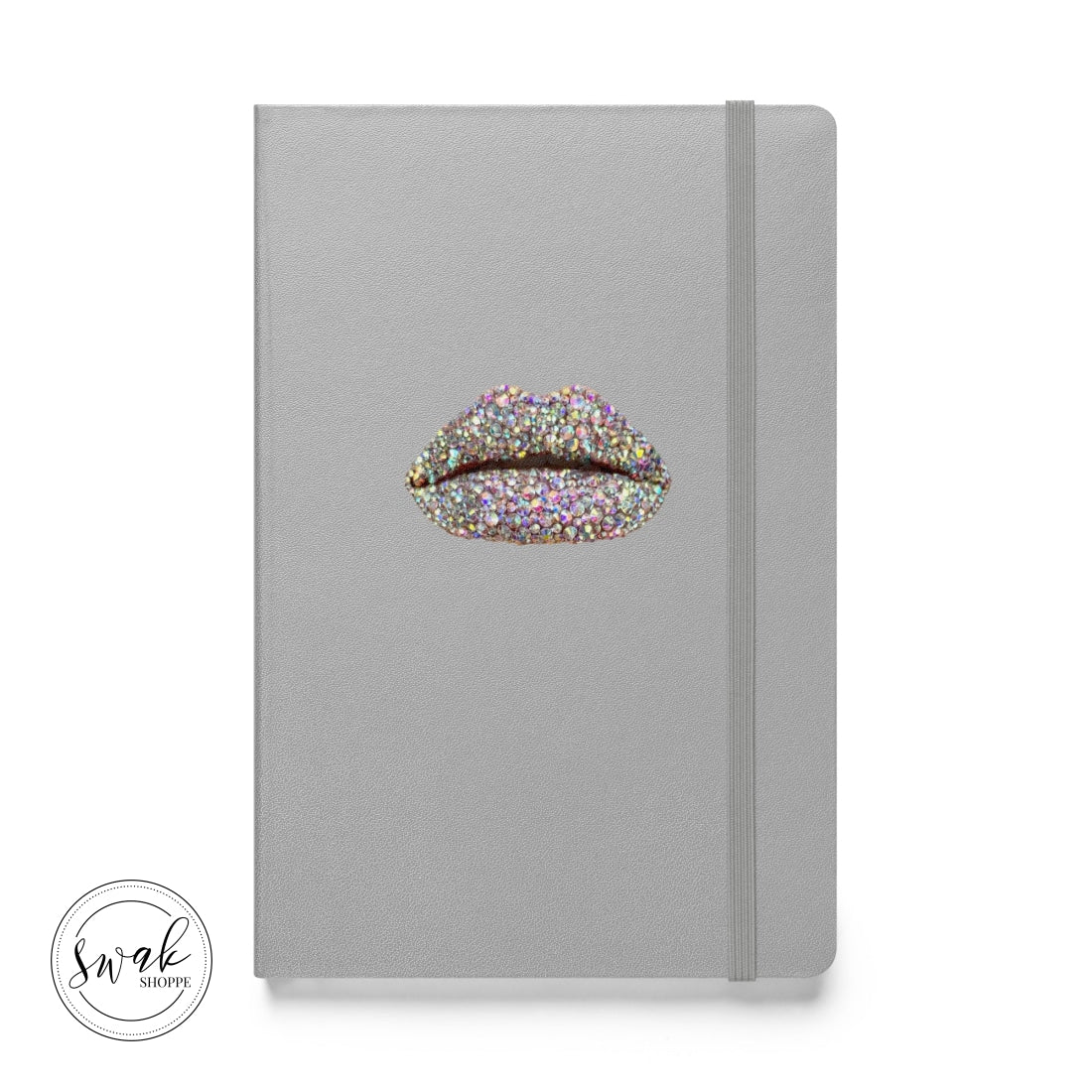 Swak Beauty Rhinestone Crystal Lip Art Hardcover Bound Notebook Silver