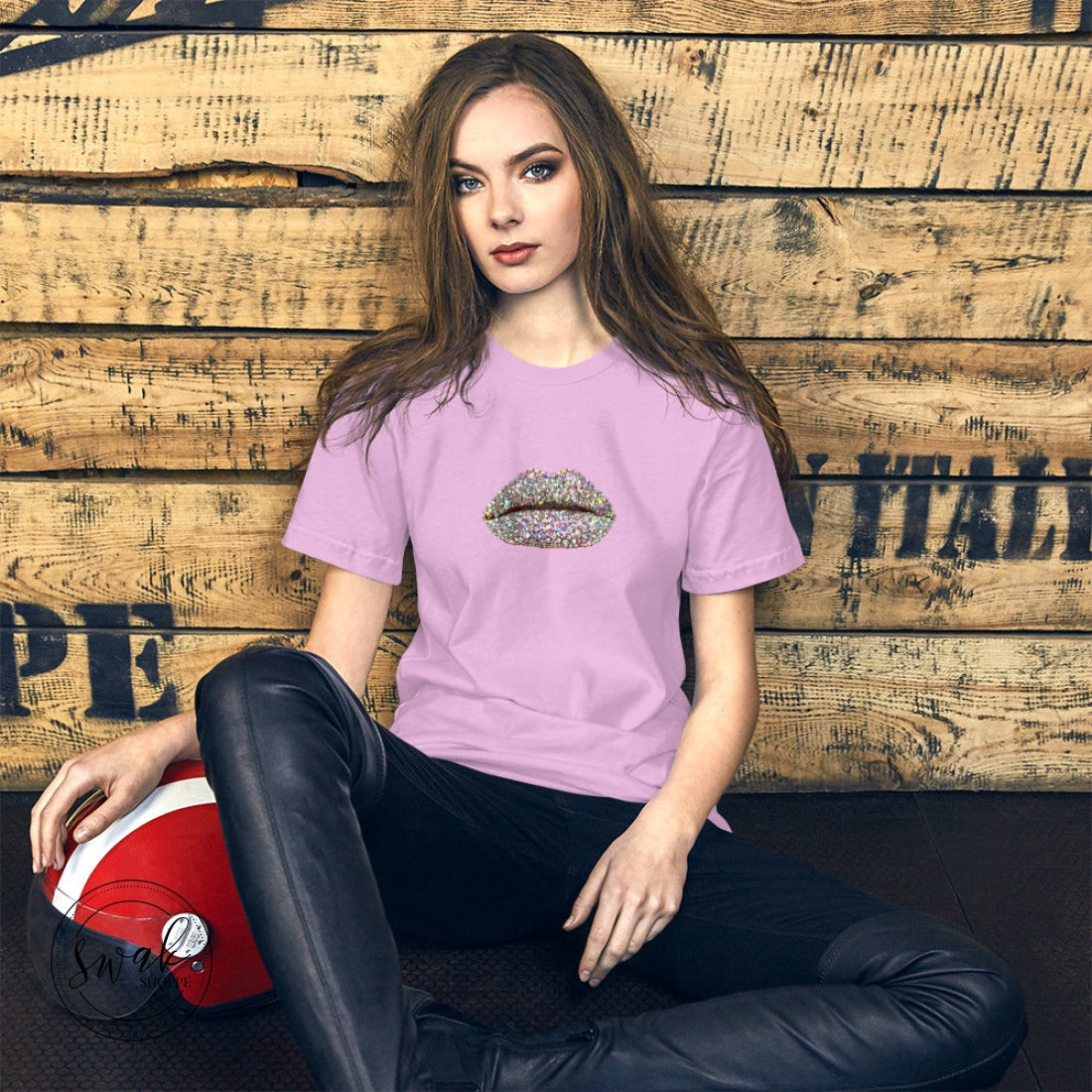 Swak Beauty Rhinestone Crystal Lip Art Unisex T-Shirt Lilac / S