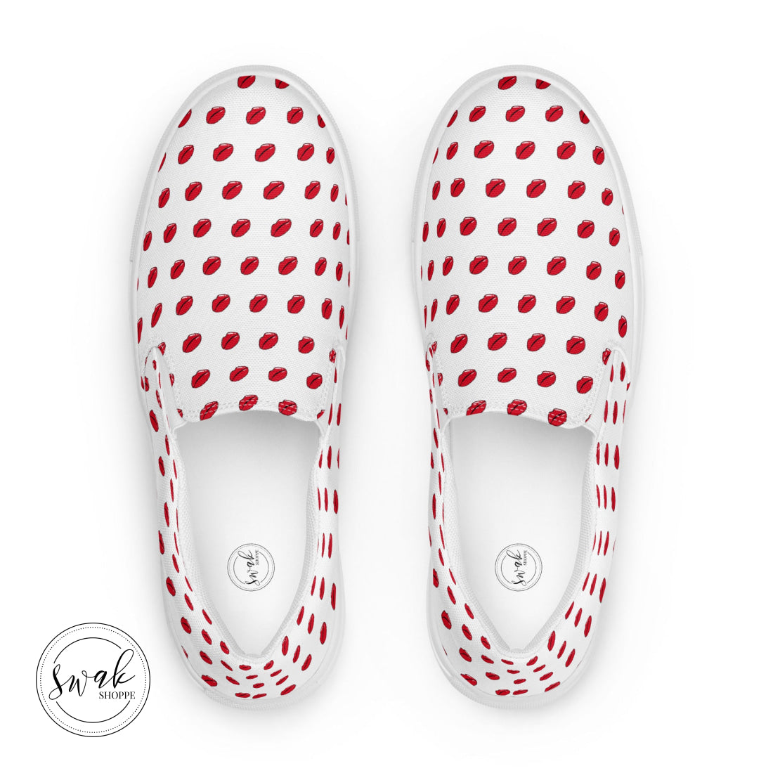 Swak Lips Illustration Pattern Womens White Slip-On Canvas Shoes