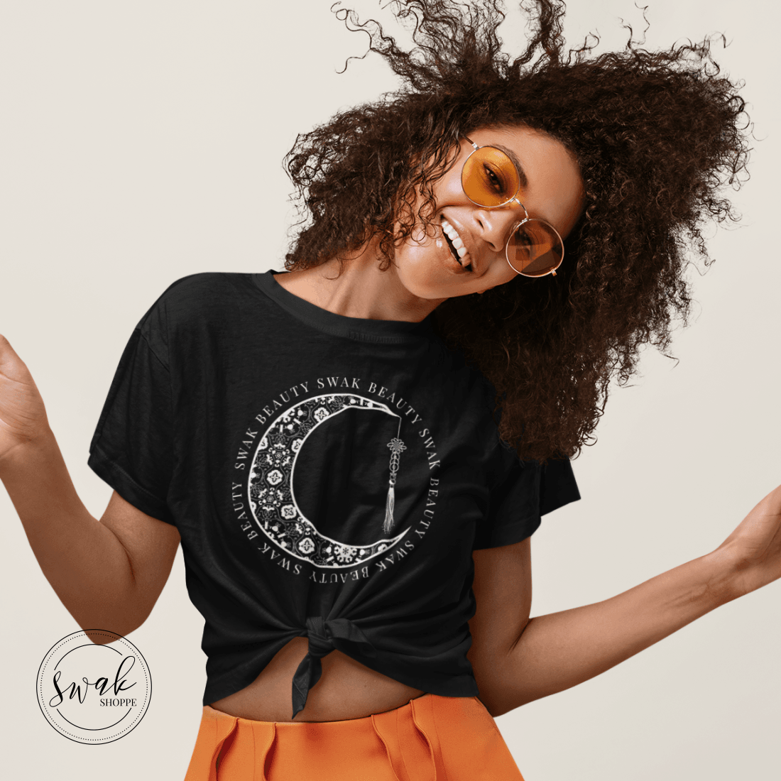 Boho Moon Flower Swak Beauty Mua White Logo Short Sleeve Womens T-Shirt