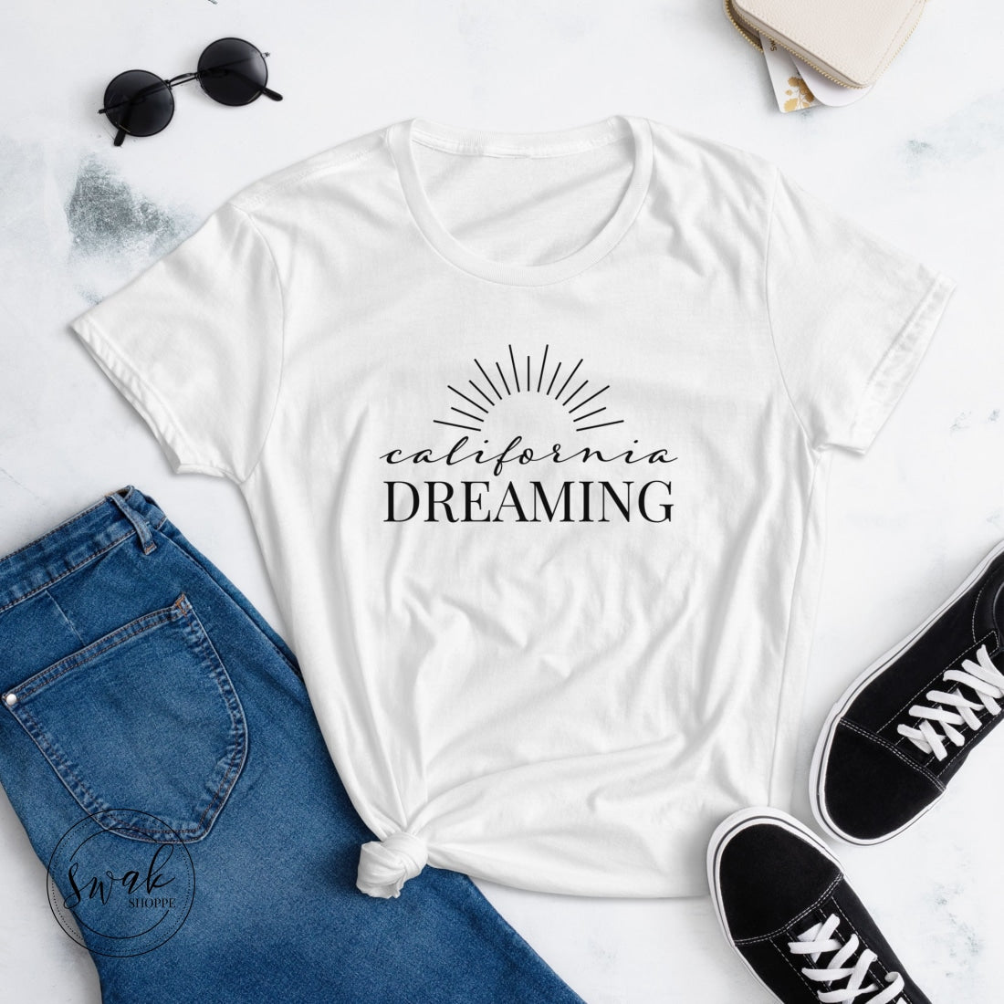 California Dreaming Half Sun Short Sleeve Womens T-Shirt White / S