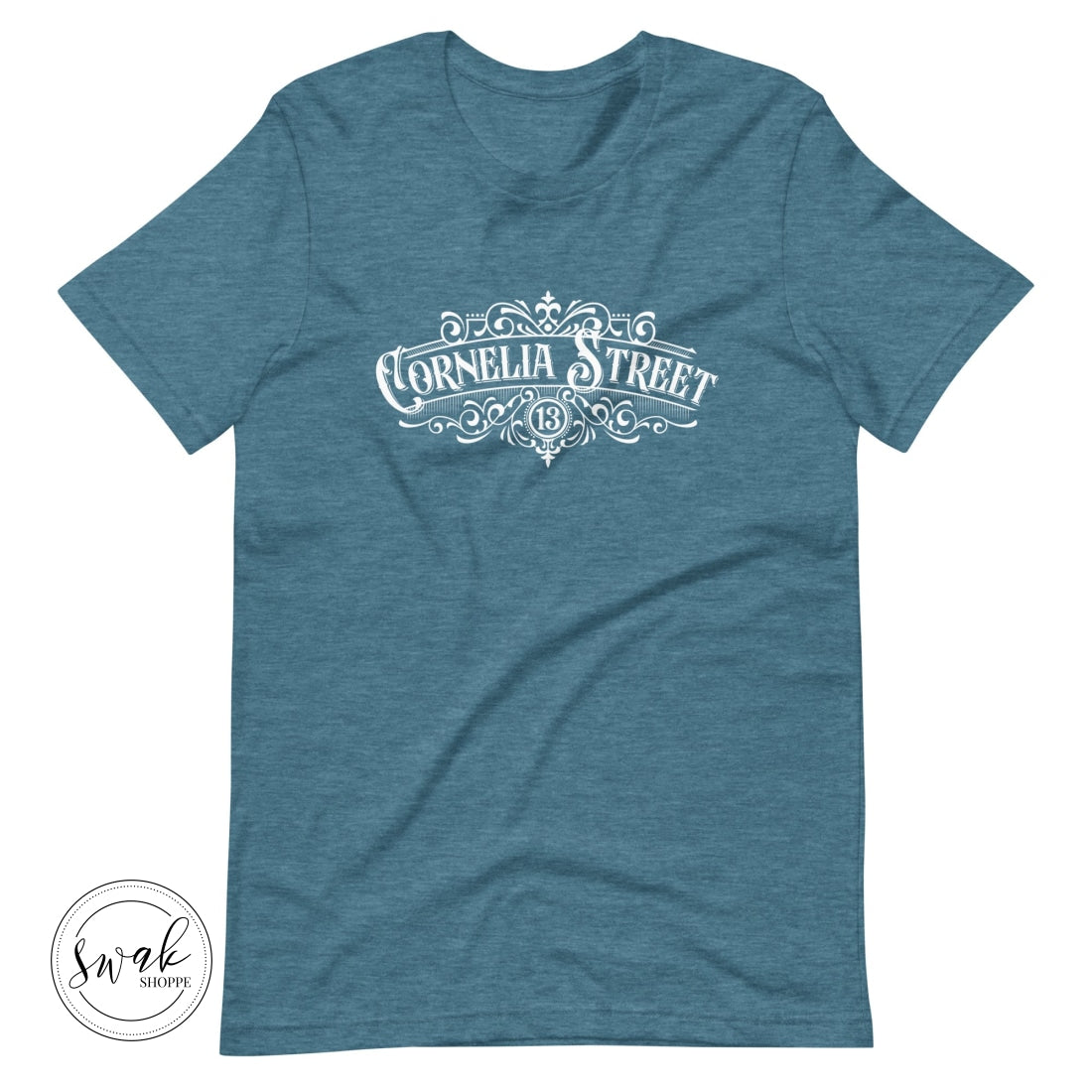 Cornelia Street Olde Shoppe Sign White Logo Unisex T-Shirt Heather Deep Teal / S