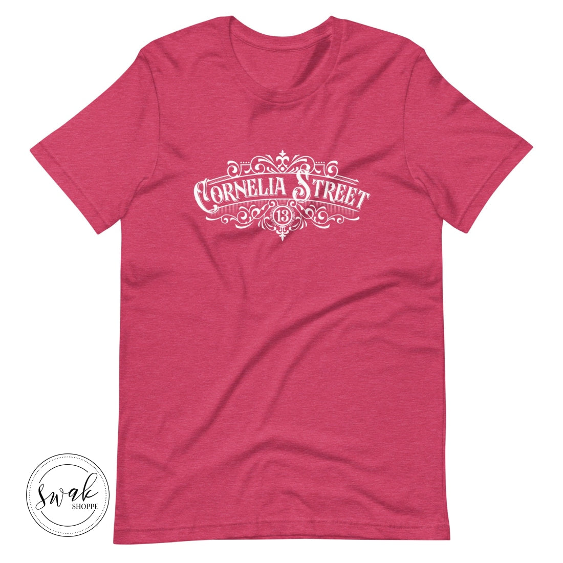 Cornelia Street Olde Shoppe Sign White Logo Unisex T-Shirt Heather Raspberry / S