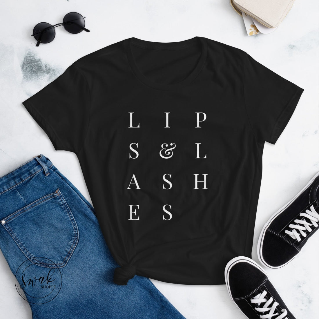Lips & Lashes Mua White Text Short Sleeve Womens T-Shirt Black / S