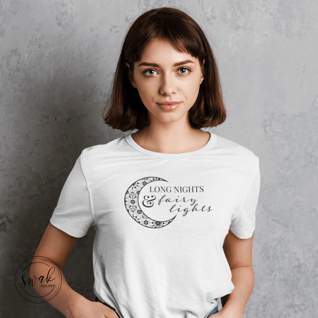 Long Nights & Fairy Lights Floral Moon Logo Womens Short Sleeve T-Shirt