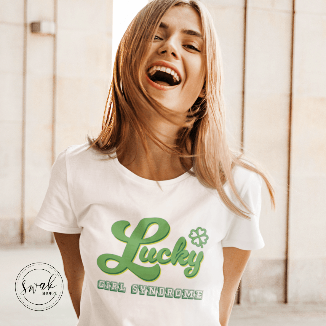 Lucky Girl Syndrome Retro Text Short Sleeve Womens T-Shirt Sweatshirt