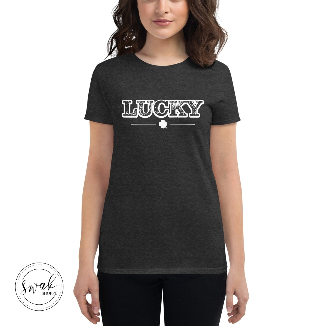 Lucky Shamrock Saloon White Logo Short Sleeved Womens T-Shirt
