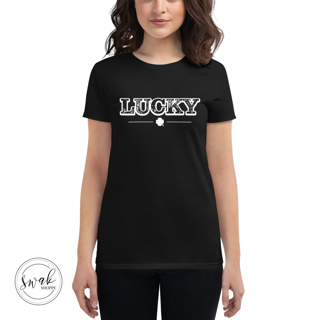 Lucky Shamrock Saloon White Logo Short Sleeved Womens T-Shirt