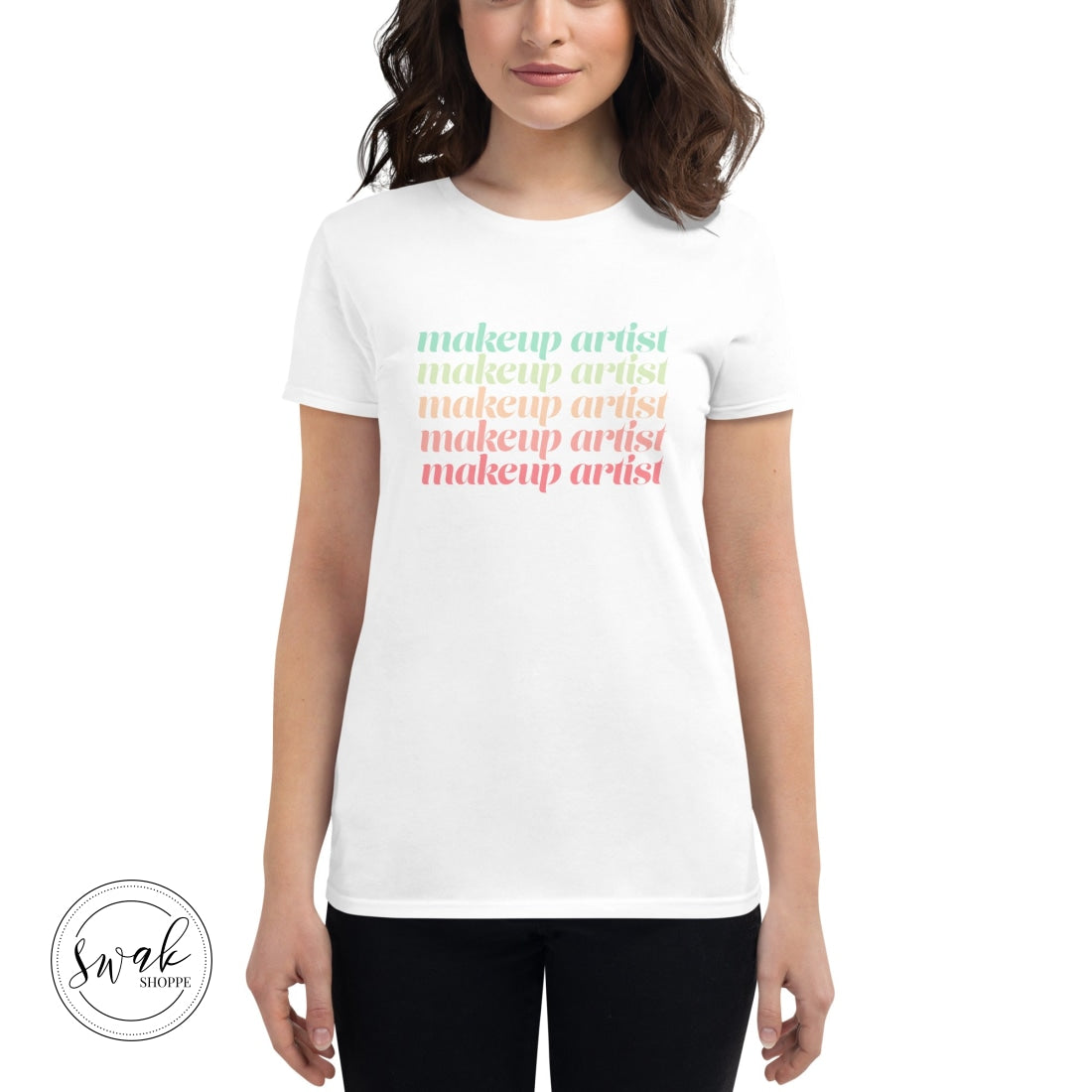 Makeup Artist Mua Pastel Rainbow Deco Text Womens Short Sleeve T-Shirt