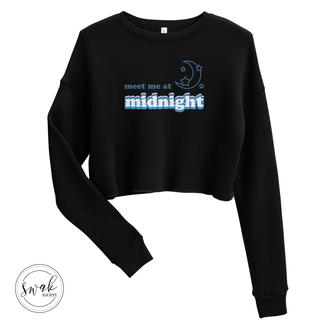 Meet Me At Midnight Retro Text Swiftie Cropped Sweatshirt Black / S