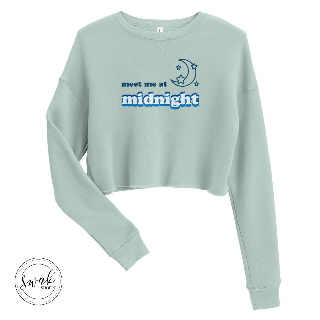 Meet Me At Midnight Retro Text Swiftie Cropped Sweatshirt Dusty Blue / S