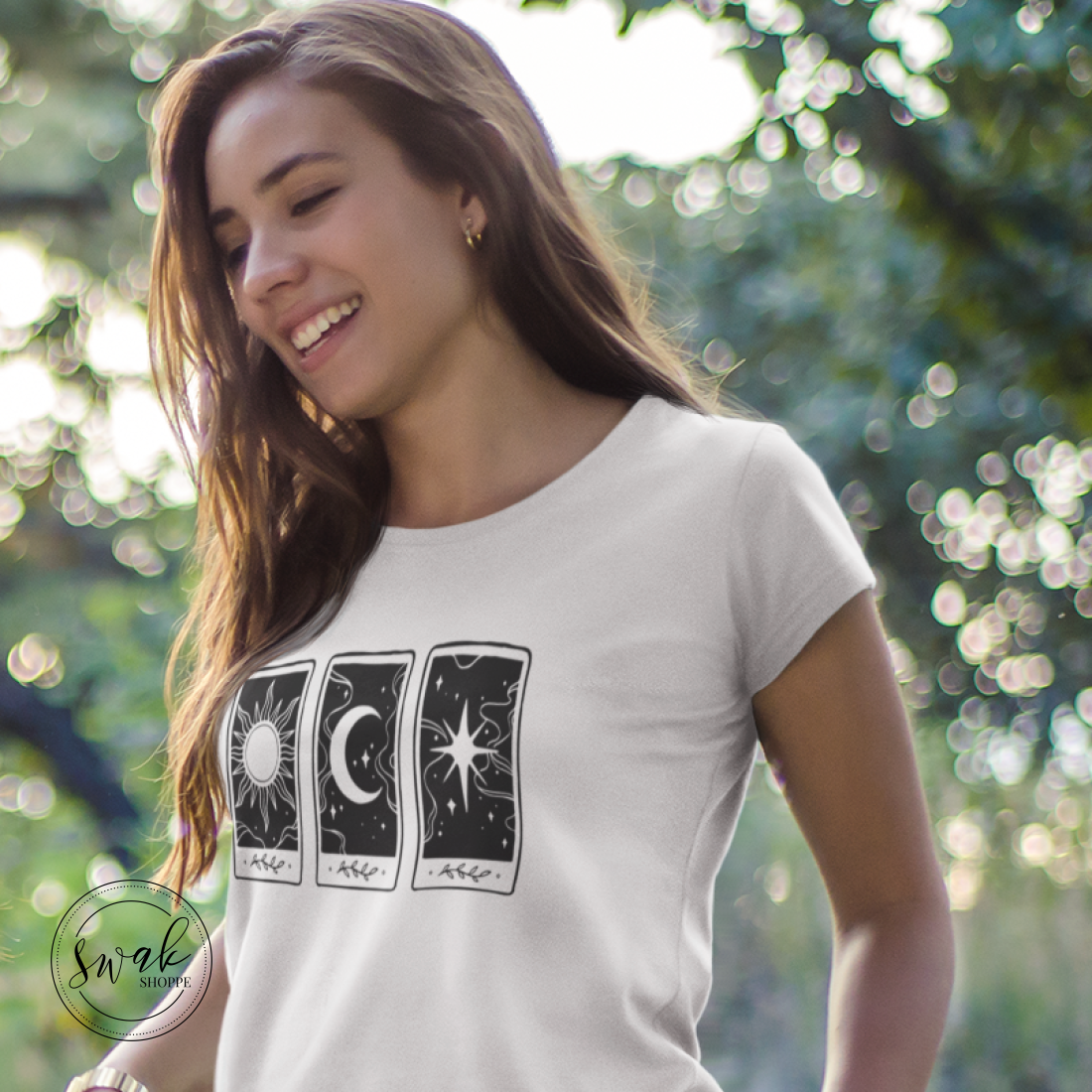 Sun Moon & Stars Triple Tarot Short Sleeve Womens T-Shirt