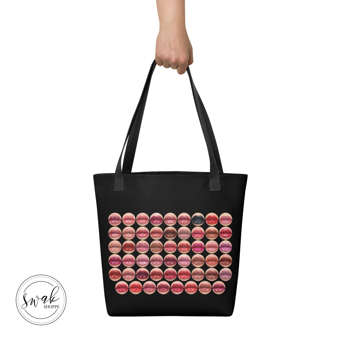 Swak Beauty Lips Circles Collage Black Tote Bag