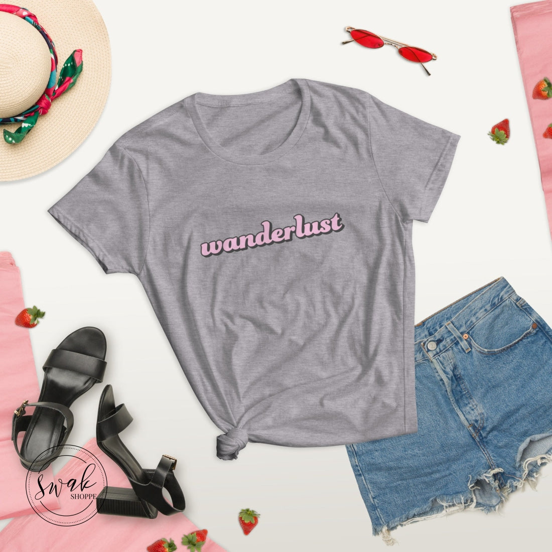 Wanderlust Retro Text Womens T-Shirt