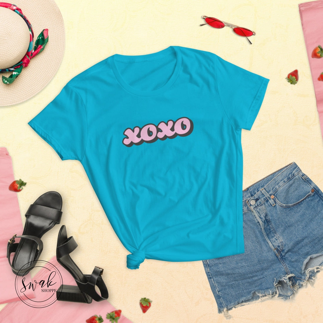 Xoxo Retro Text Womens T-Shirt Caribbean Blue / S