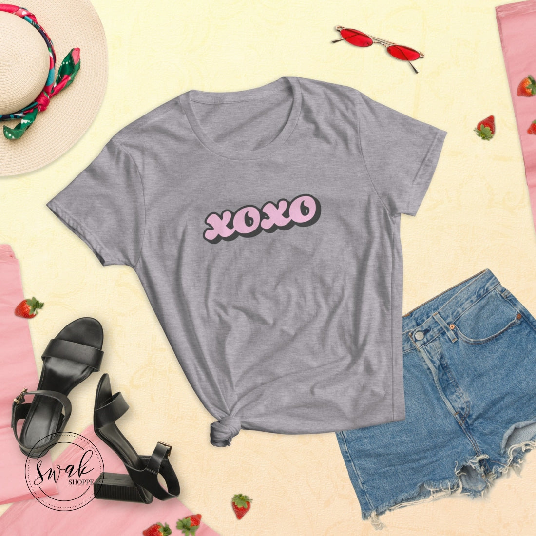 Xoxo Retro Text Womens T-Shirt Heather Grey / S